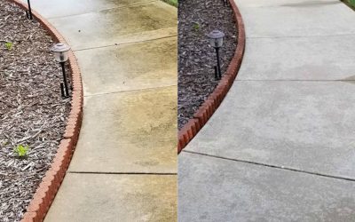 Pressure washing driveway before and after cleaning in Springfield, Missouri.